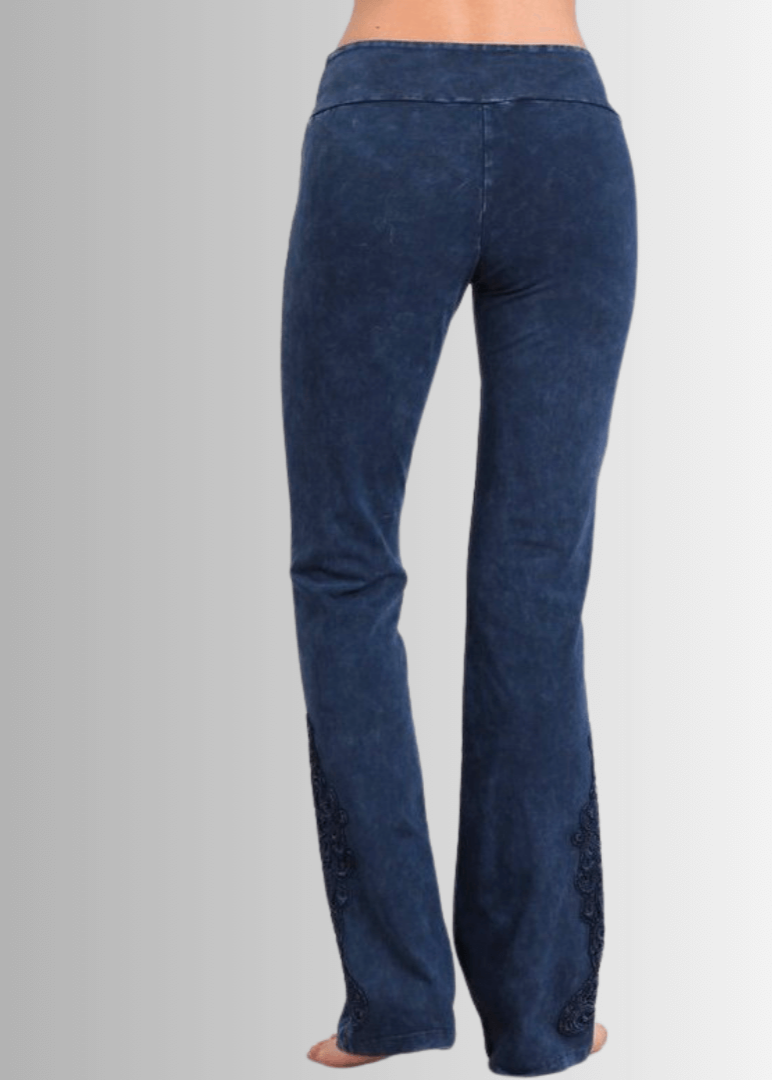 Mineral Washed Bootcut Jeggings with Crochet Detail