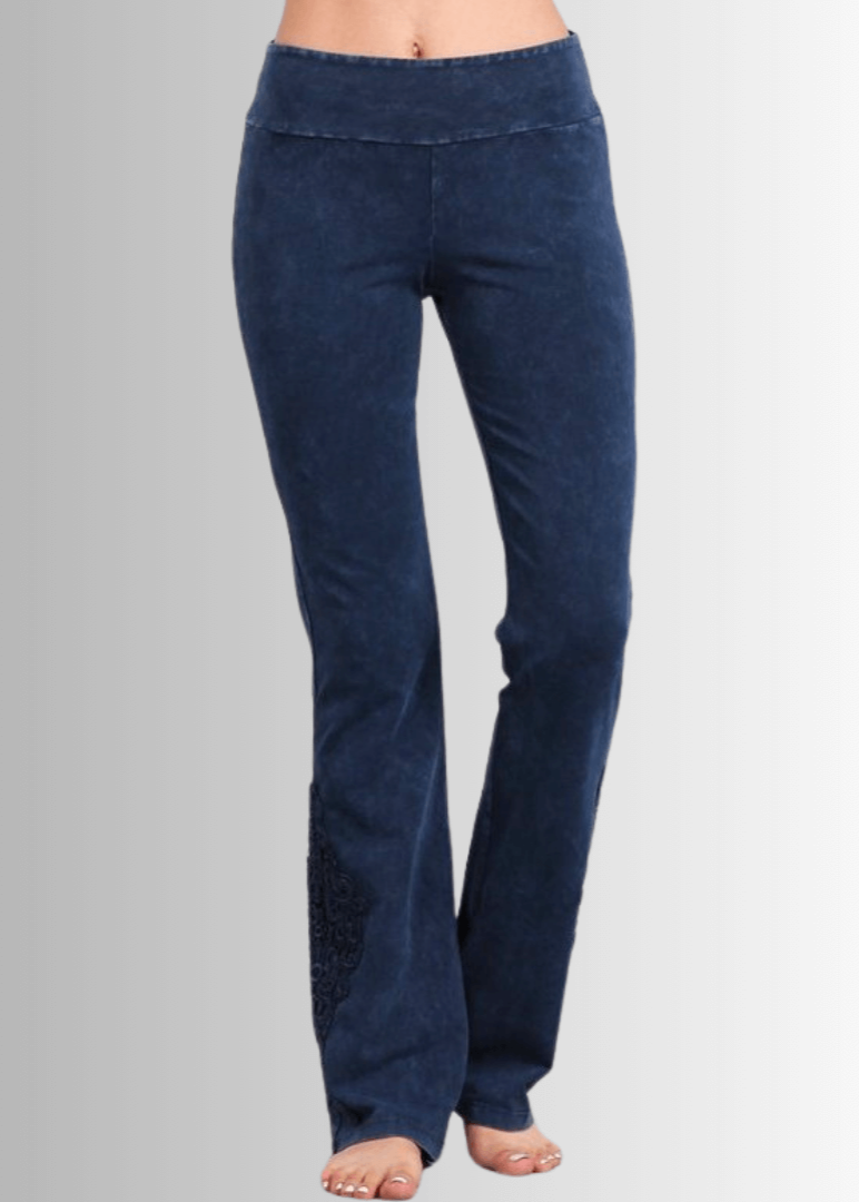 Mineral Washed Bootcut Jeggings with Crochet Detail