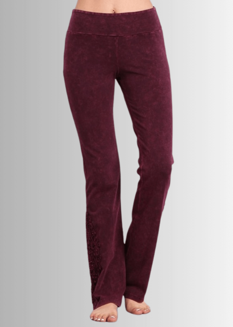 Mineral Washed Bootcut Jeggings with Crochet Detail