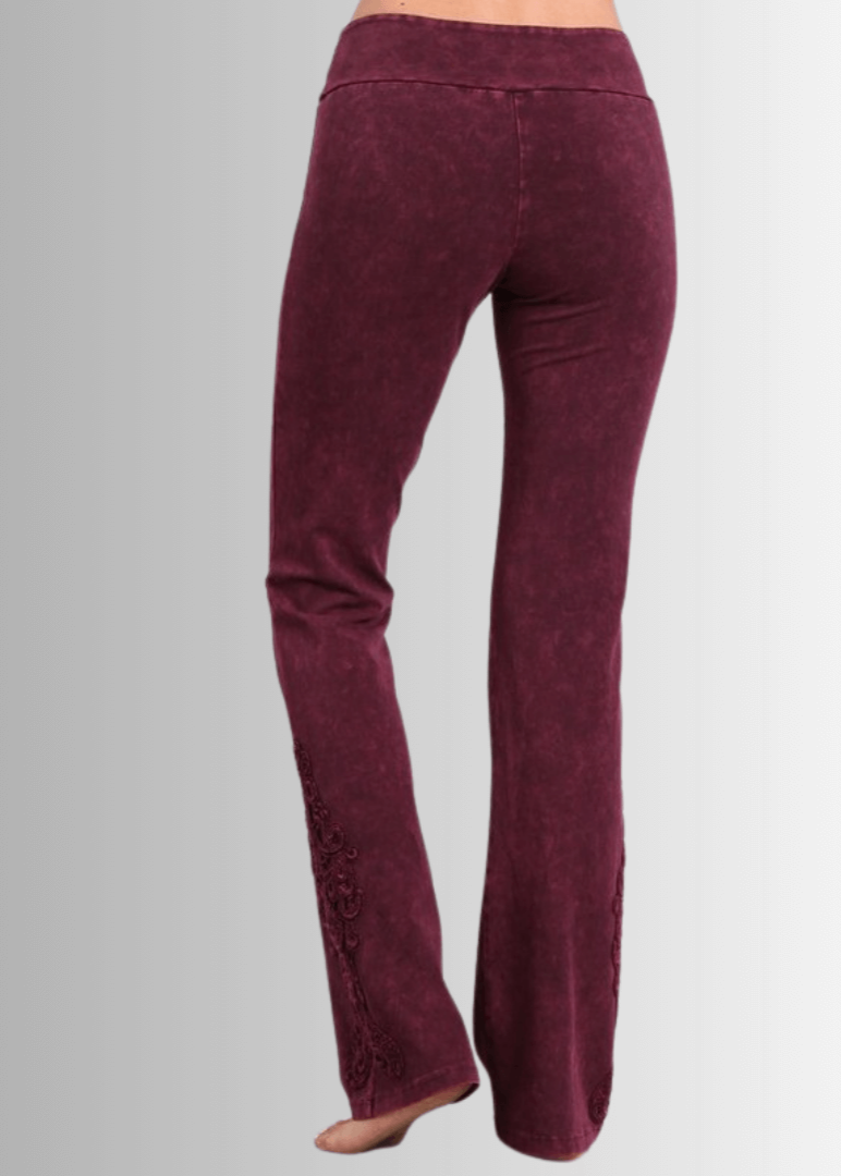 Mineral Washed Bootcut Jeggings with Crochet Detail