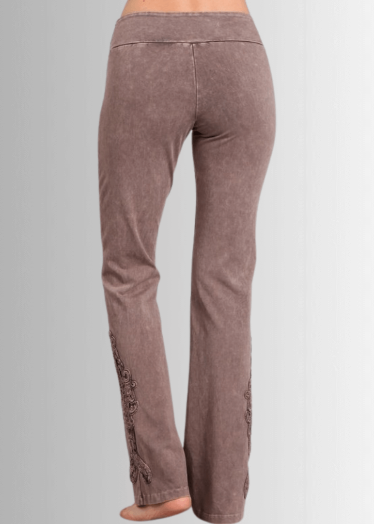 Mineral Washed Bootcut Jeggings with Crochet Detail for Ultimate Comfort