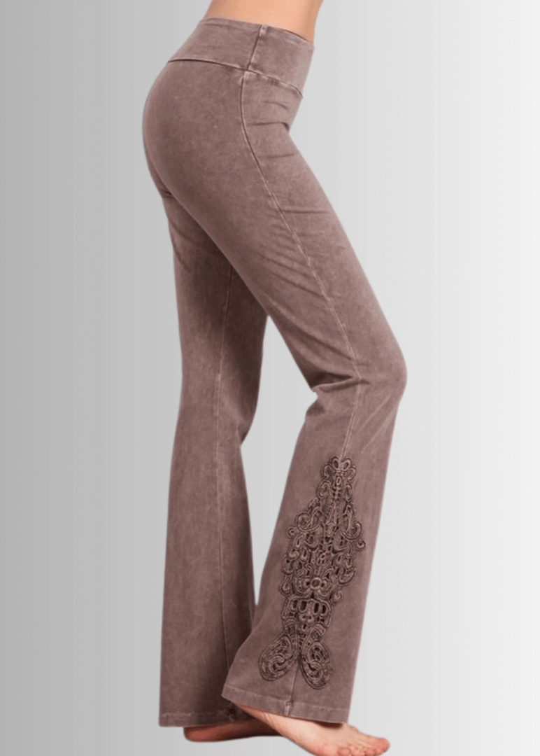 Mineral Washed Bootcut Jeggings with Crochet Detail