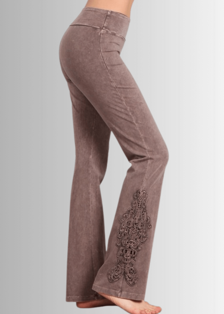 Mineral Washed Bootcut Jeggings with Crochet Detail for Ultimate Comfort