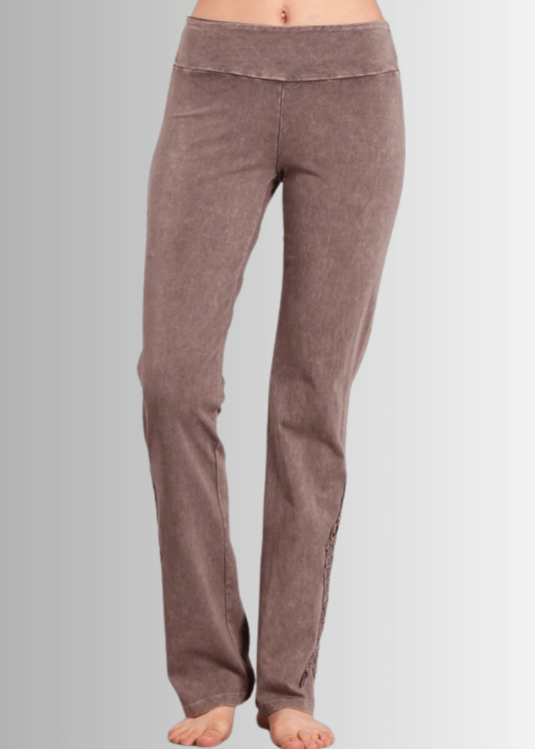 Mineral Washed Bootcut Jeggings with Crochet Detail