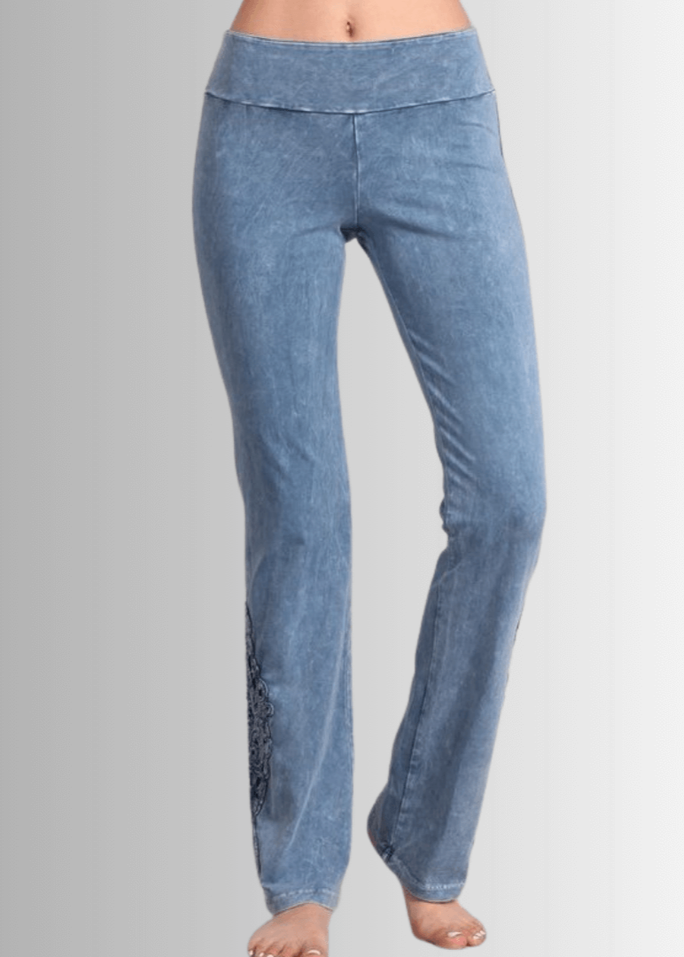 Mineral Washed Bootcut Jeggings with Crochet Detail