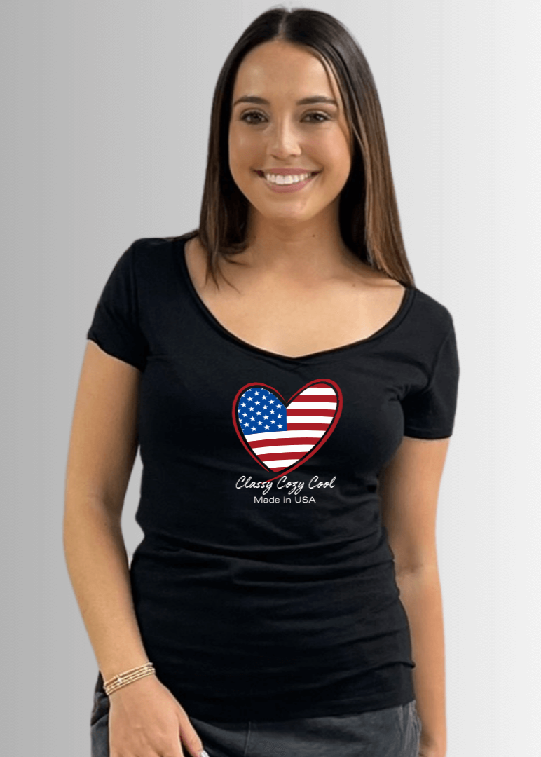 CCC Made in USA Flag Heart Graphic Tee - RFE Marketing Ventures