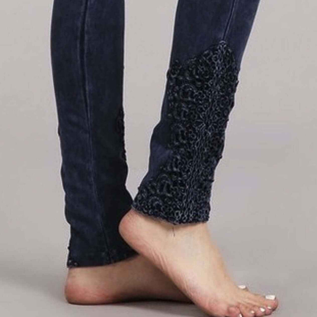 Mineral Washed Jeggings with Crochet Ankle Detail - Made in USA