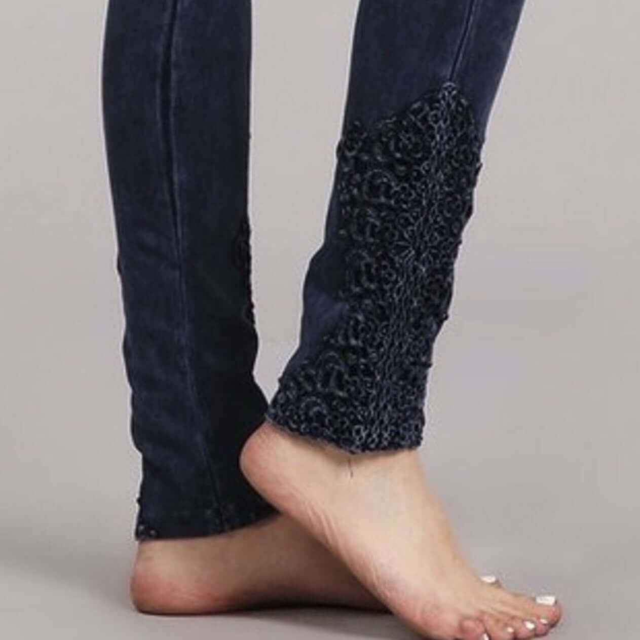 Mineral Washed Jeggings with Crochet Ankle Detail - Made in USA