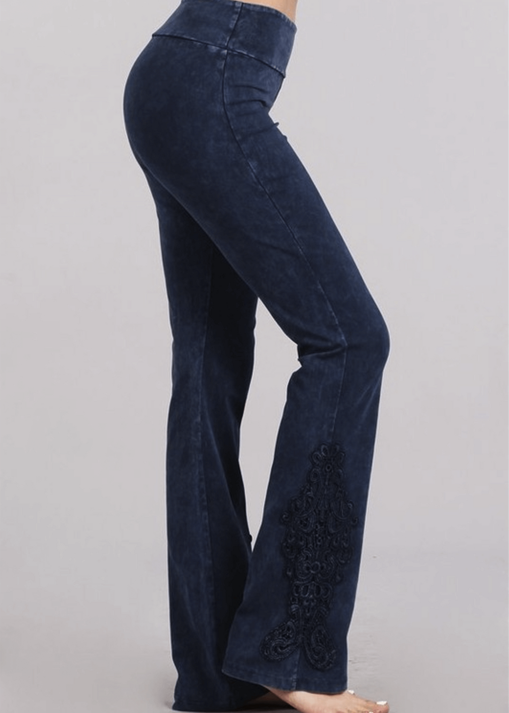 Mineral Washed Bootcut Jeggings Crochet Detail Made in USA