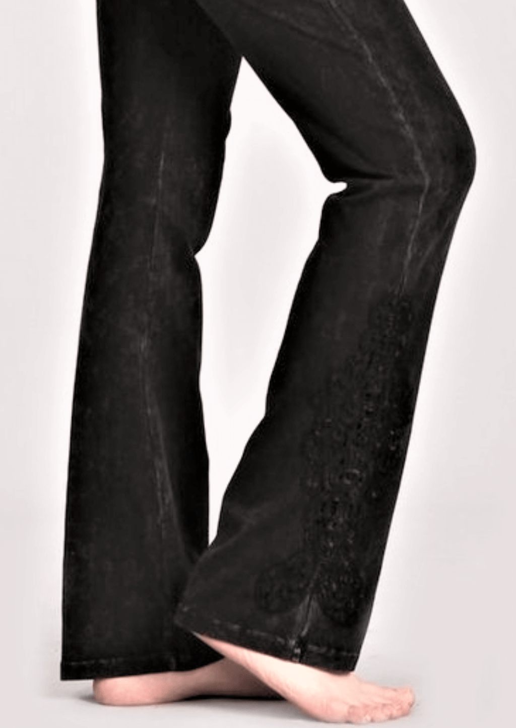 Mineral Washed Bootcut Jeggings with Crochet Detail - Made in USA