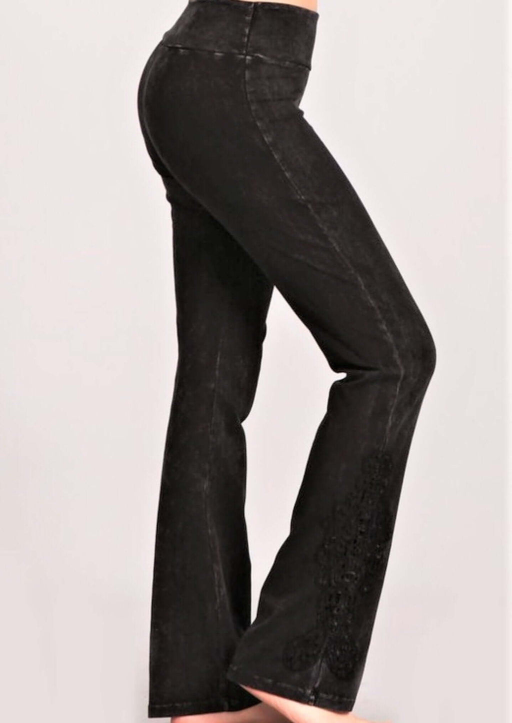 Mineral Washed Bootcut Jeggings with Crochet Detail - Made in USA