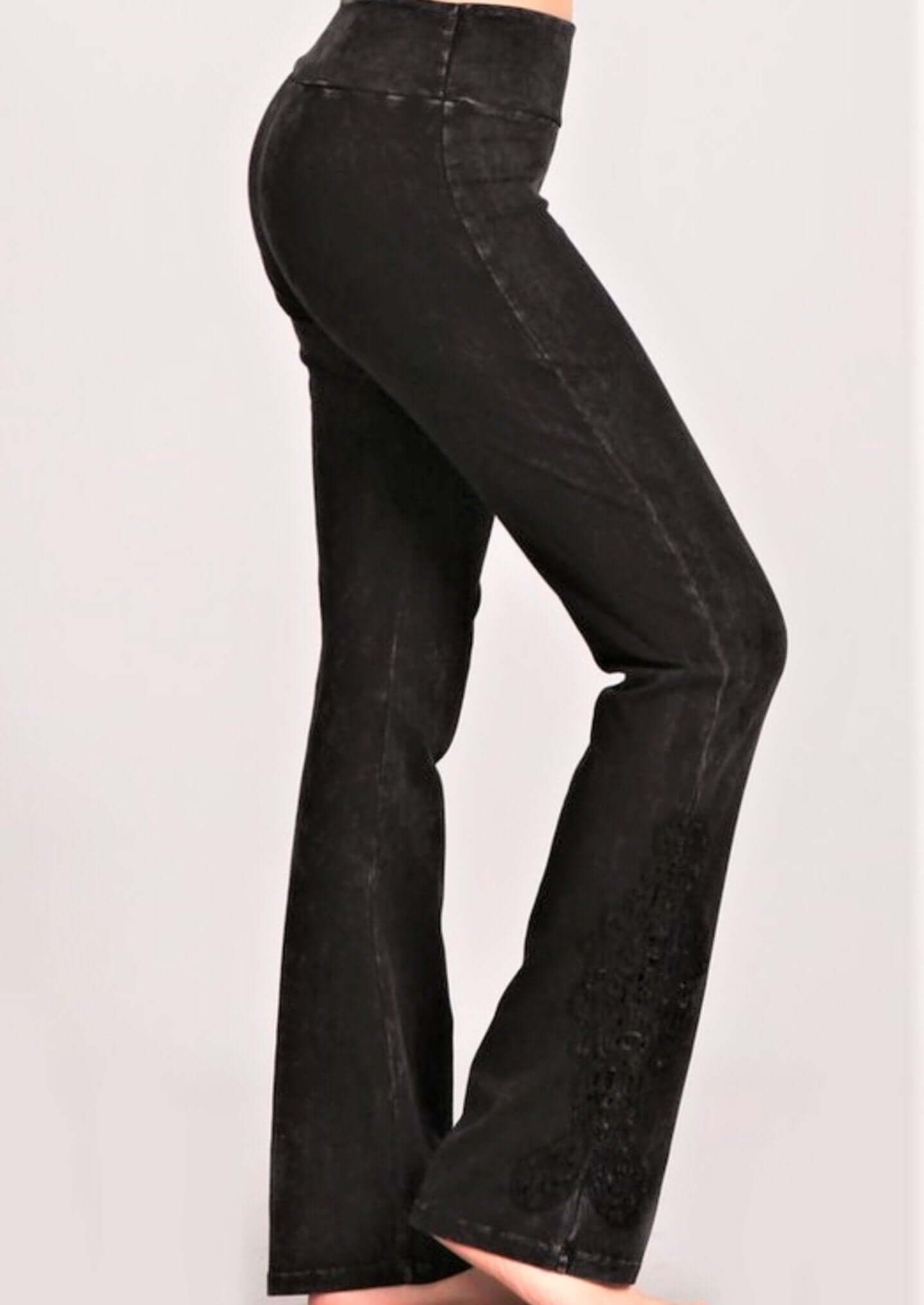 Mineral Washed Bootcut Jeggings with Crochet Detail - Made in USA