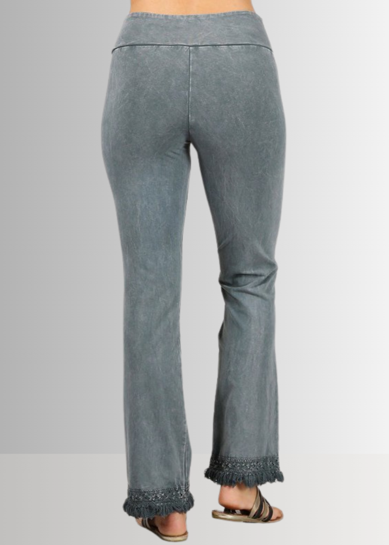 Mineral Washed Plus Size Crochet Fringe Hem Pants