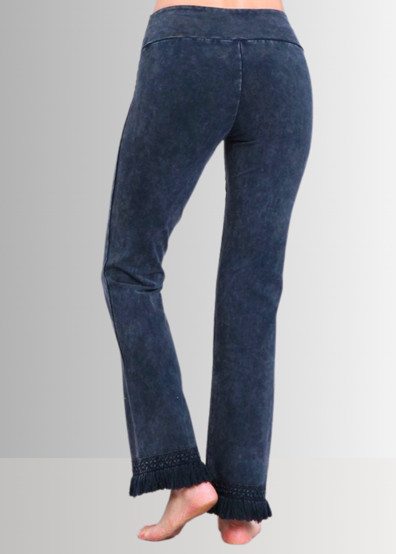 Mineral Washed Plus Size Crochet Fringe Hem Pants
