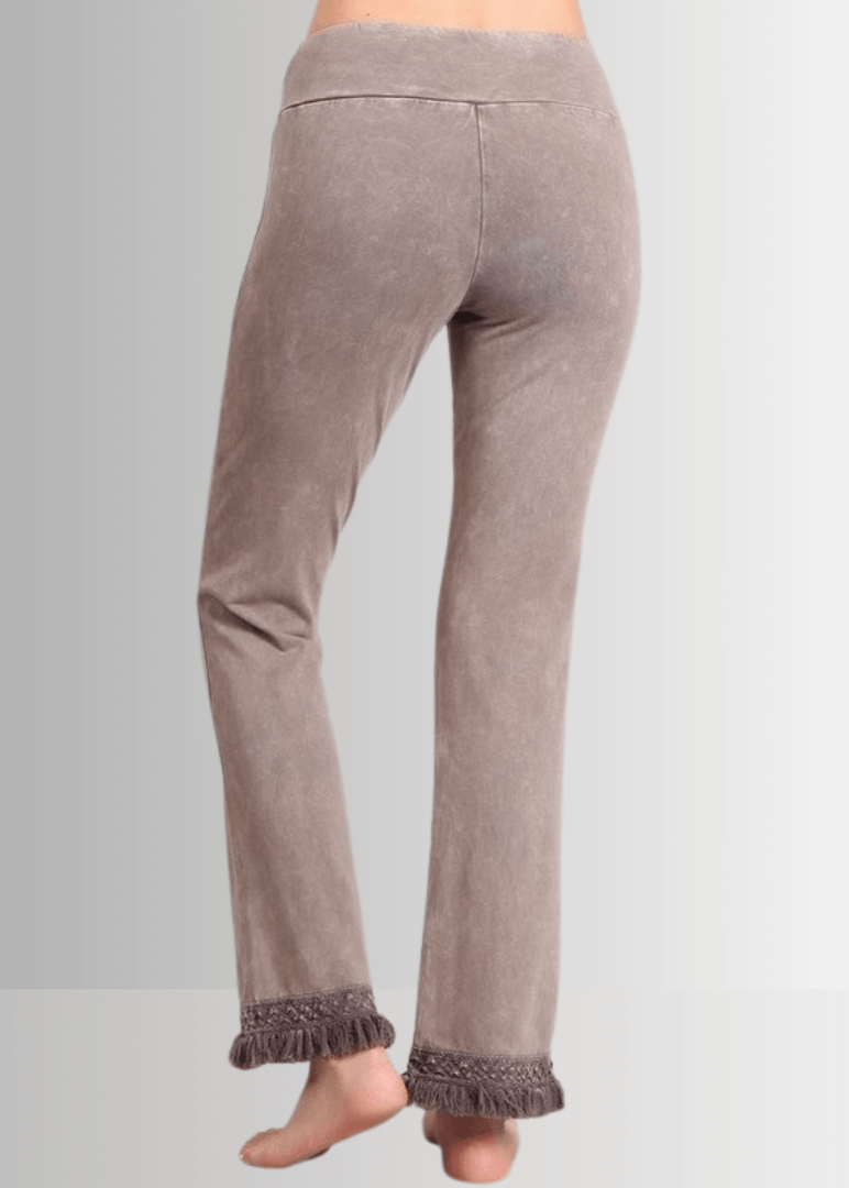 Mineral Washed Plus Size Crochet Fringe Hem Pants