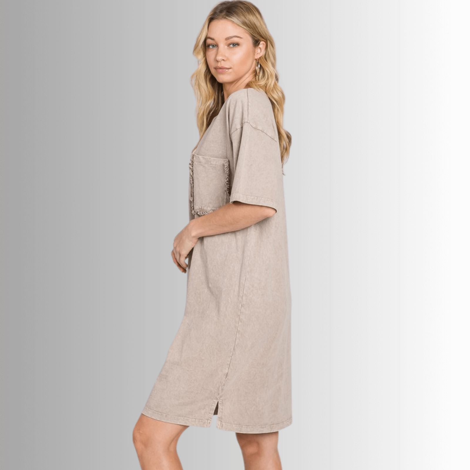 Charlee Mineral Washed Shirt Dress in Taupe for Effortless Style