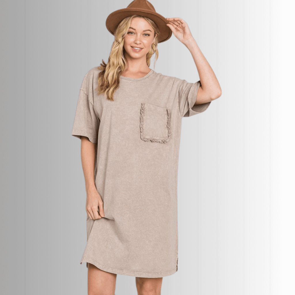 Charlee Mineral Washed Shirt Dress in Taupe for Effortless Style