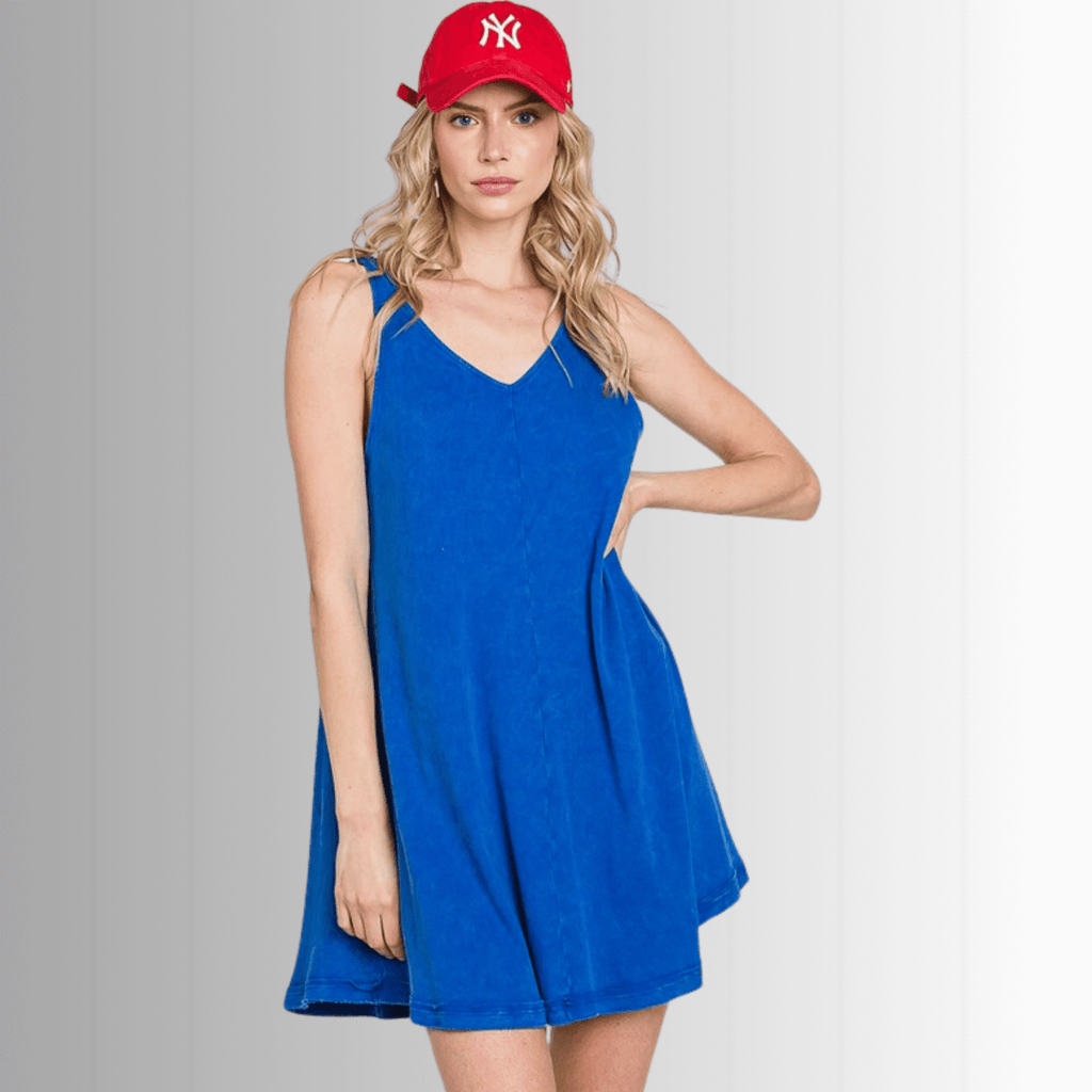 Lainey Ribbed Cotton Mini Dress in Royal Blue