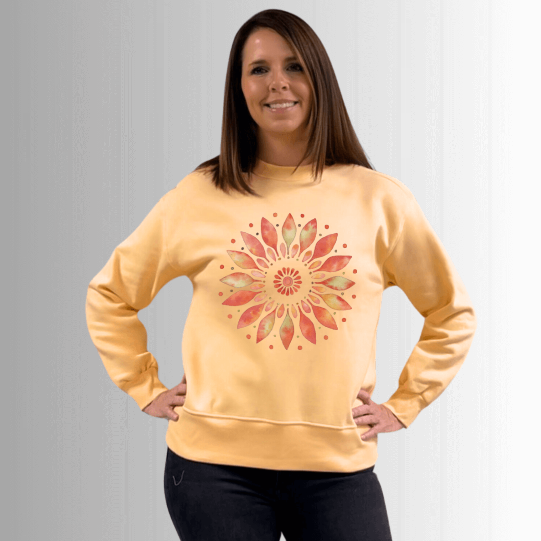 Apricot Floral Fleece Sweatshirt Made in USA - RFE Marketing Ventures