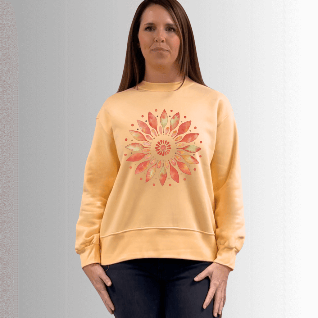 Apricot Floral Fleece Sweatshirt Made in USA - RFE Marketing Ventures