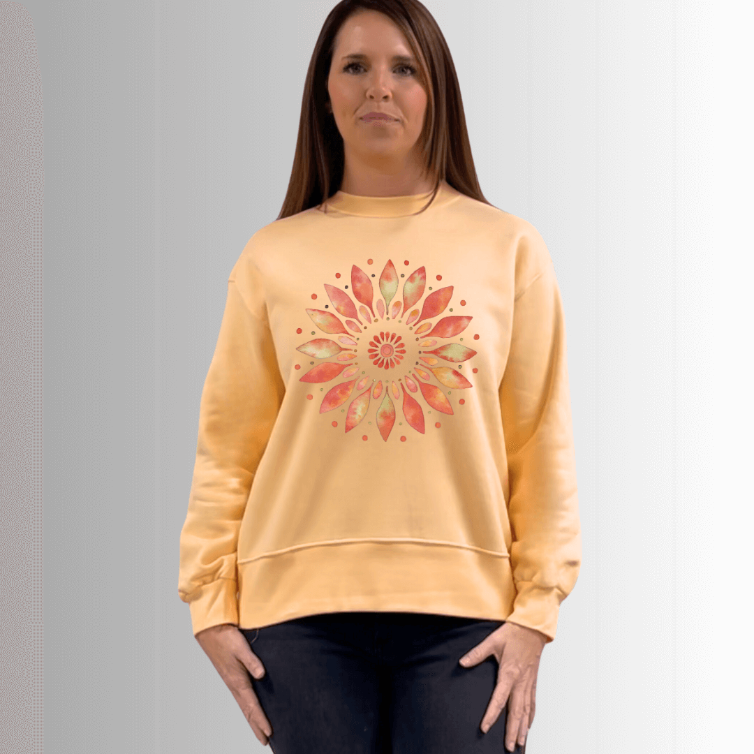 Apricot Floral Fleece Sweatshirt Made in USA - RFE Marketing Ventures