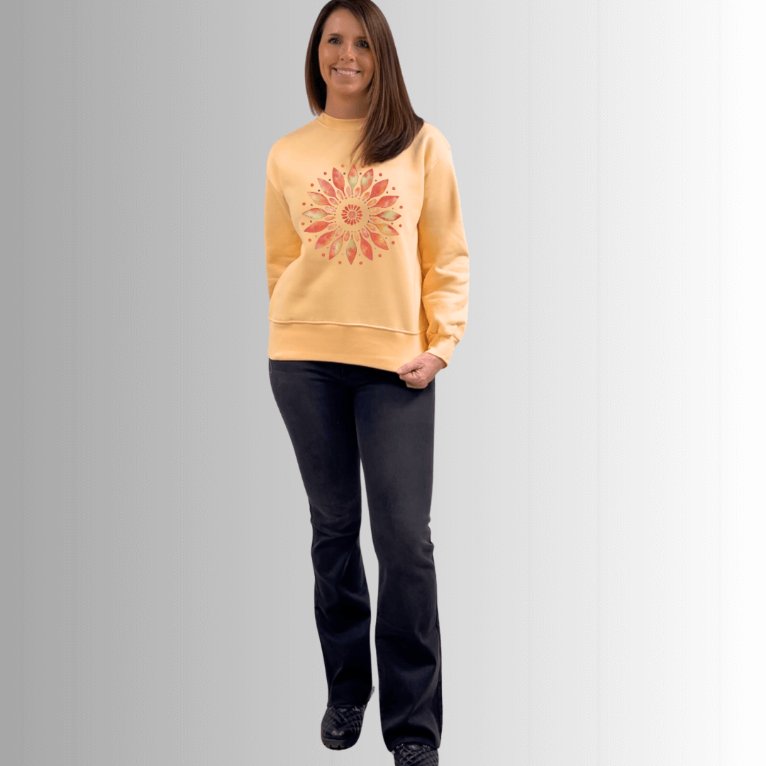 Apricot Floral Fleece Sweatshirt Made in USA - RFE Marketing Ventures
