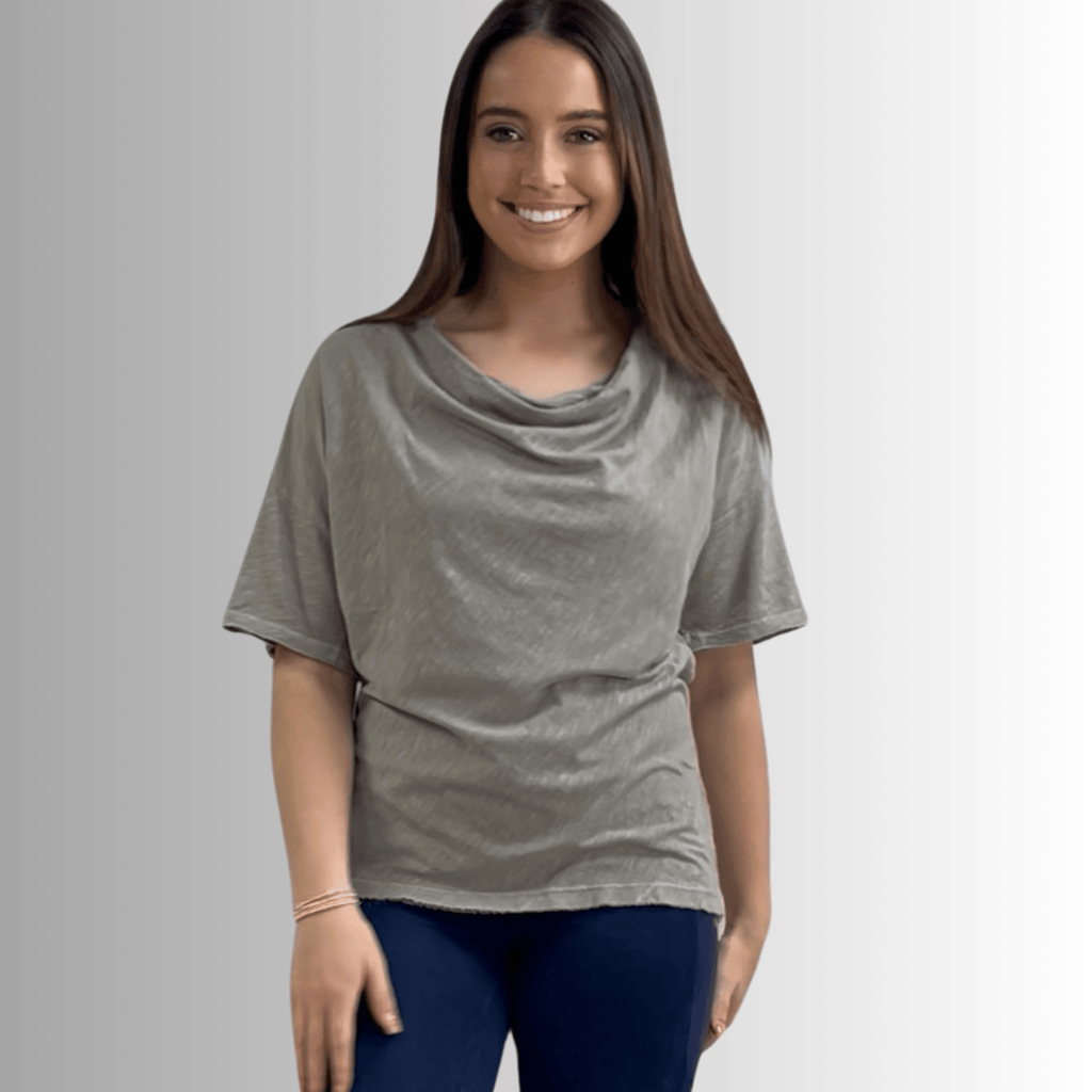 Julianne Cotton Cowl Neck Slub Tee for Stylish Comfort