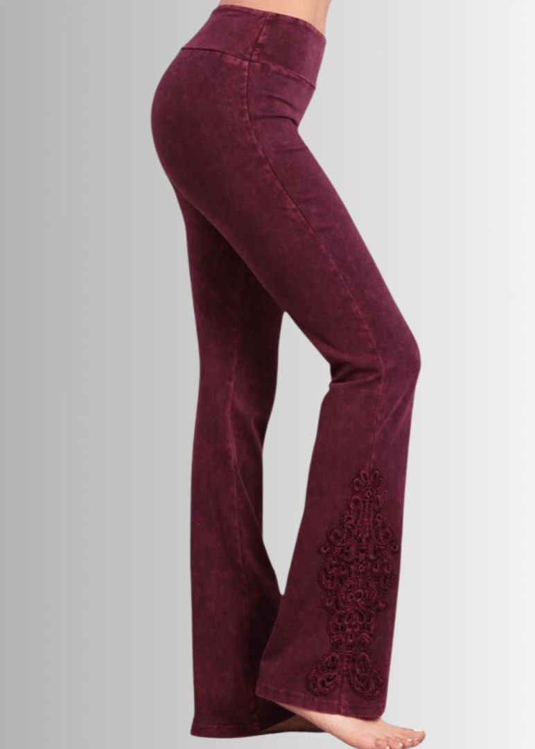 Mineral Washed Bootcut Jeggings with Crochet Detail