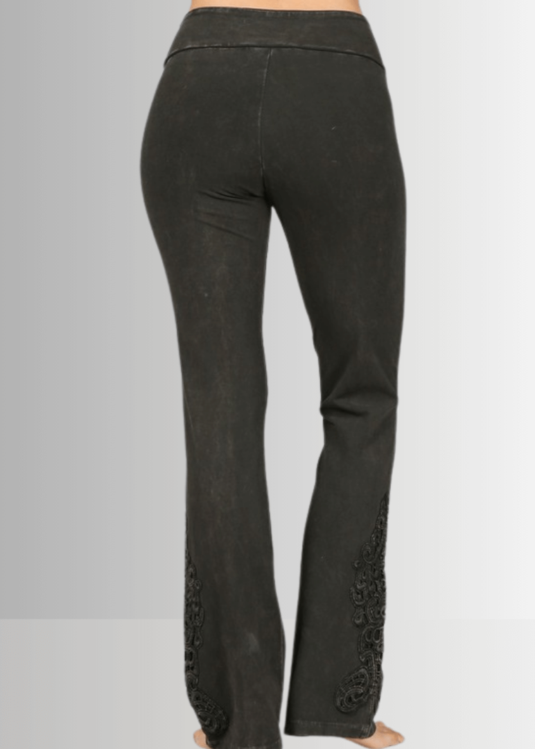Mineral Washed Bootcut Jeggings with Crochet Detail