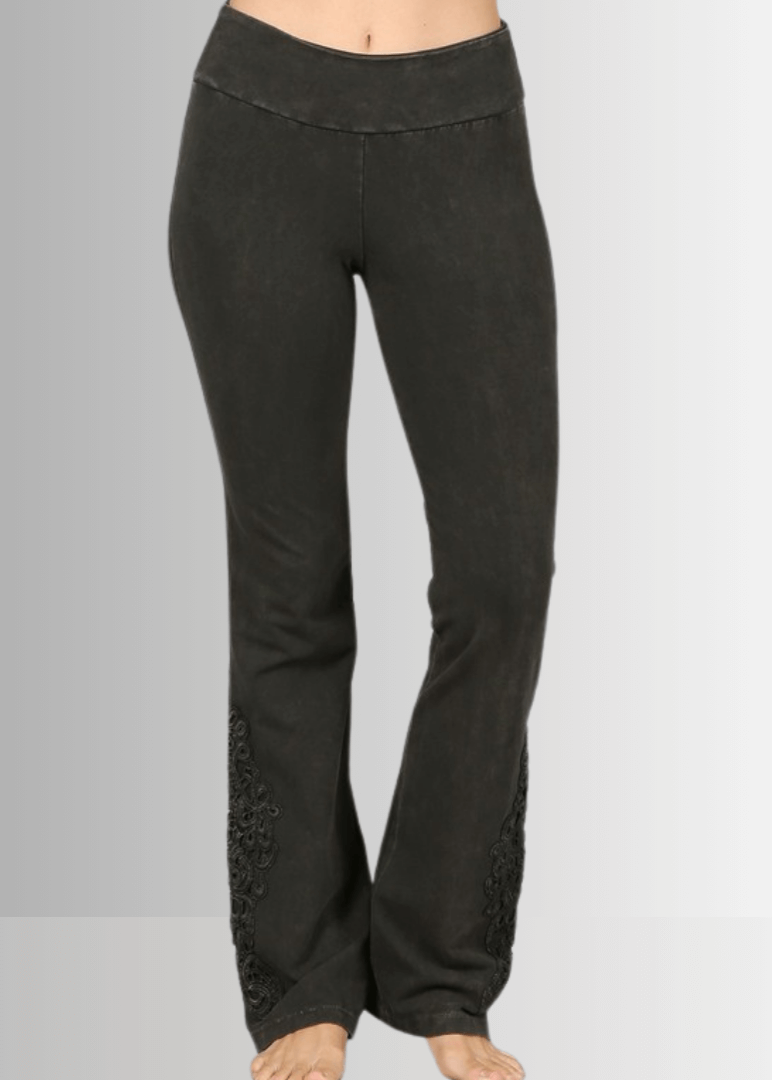 Mineral Washed Bootcut Jeggings with Crochet Detail