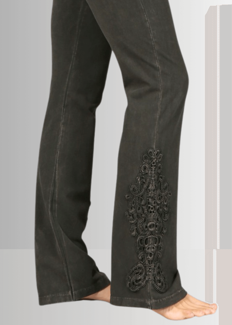 Mineral Washed Bootcut Jeggings with Crochet Detail