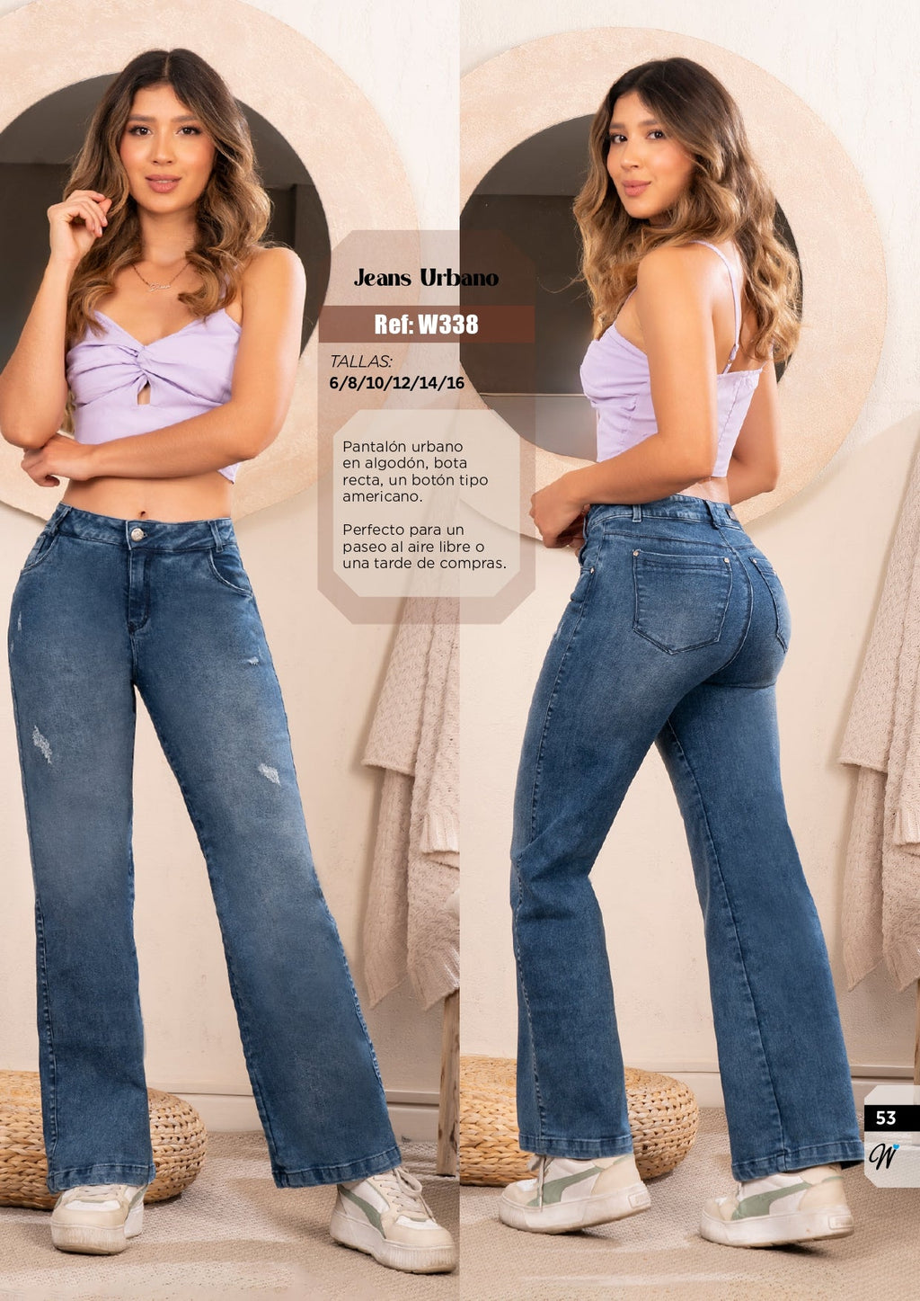 W-338 100%  Authentic Colombian Push Up Jeans (Tummy Control, Mid Rise, Wide Leg, Boyfriend Jeans) - RFE Marketing Ventures