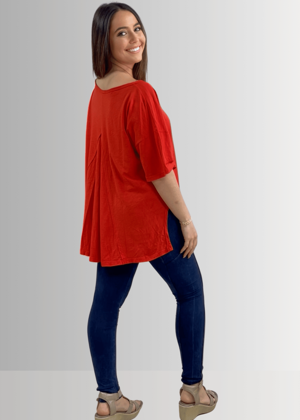 Aubree Cotton Slub Top in Crimson Red - Garment Dyed