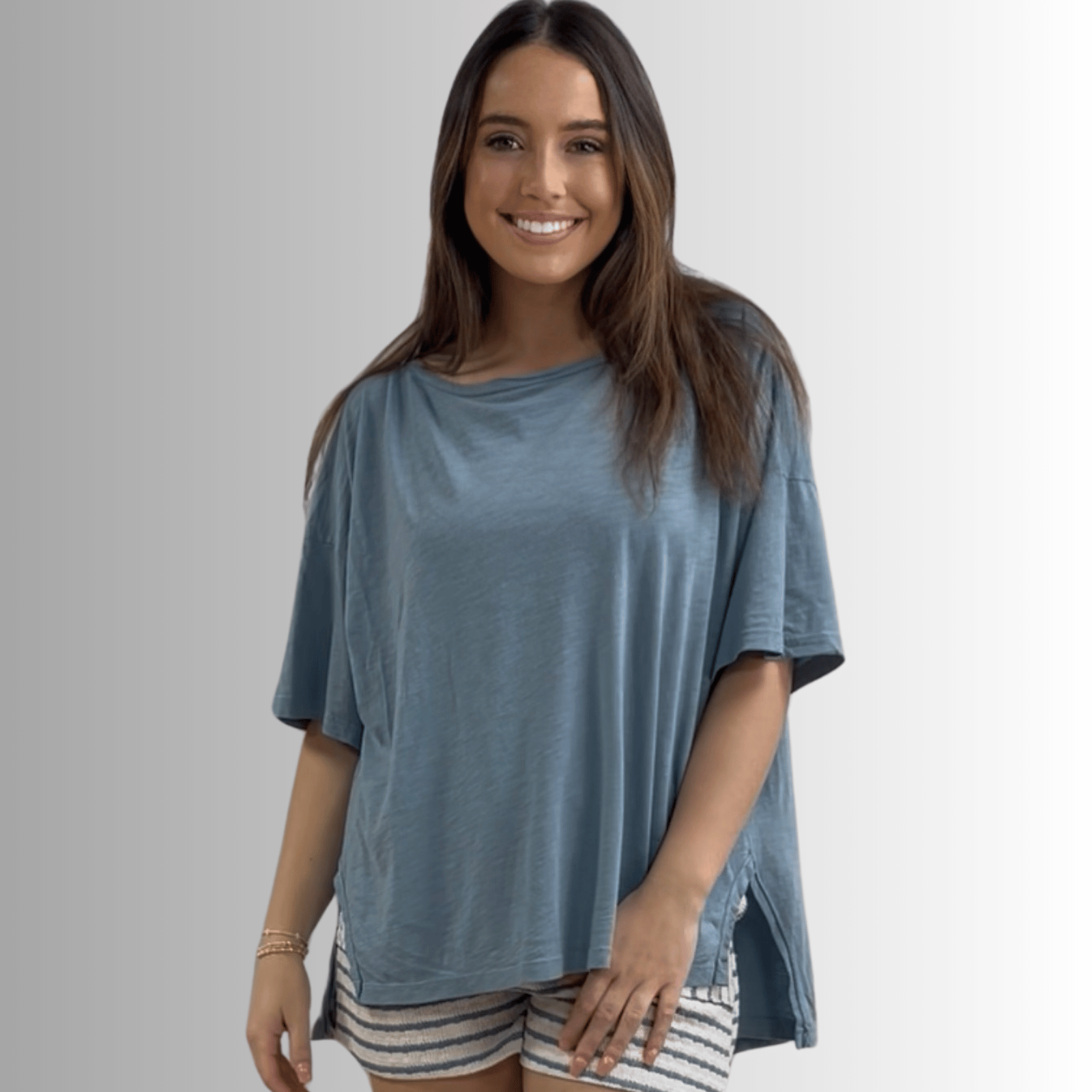 Aubree Cotton Slub Top in Light Steel Blue - Garment Dyed Comfort