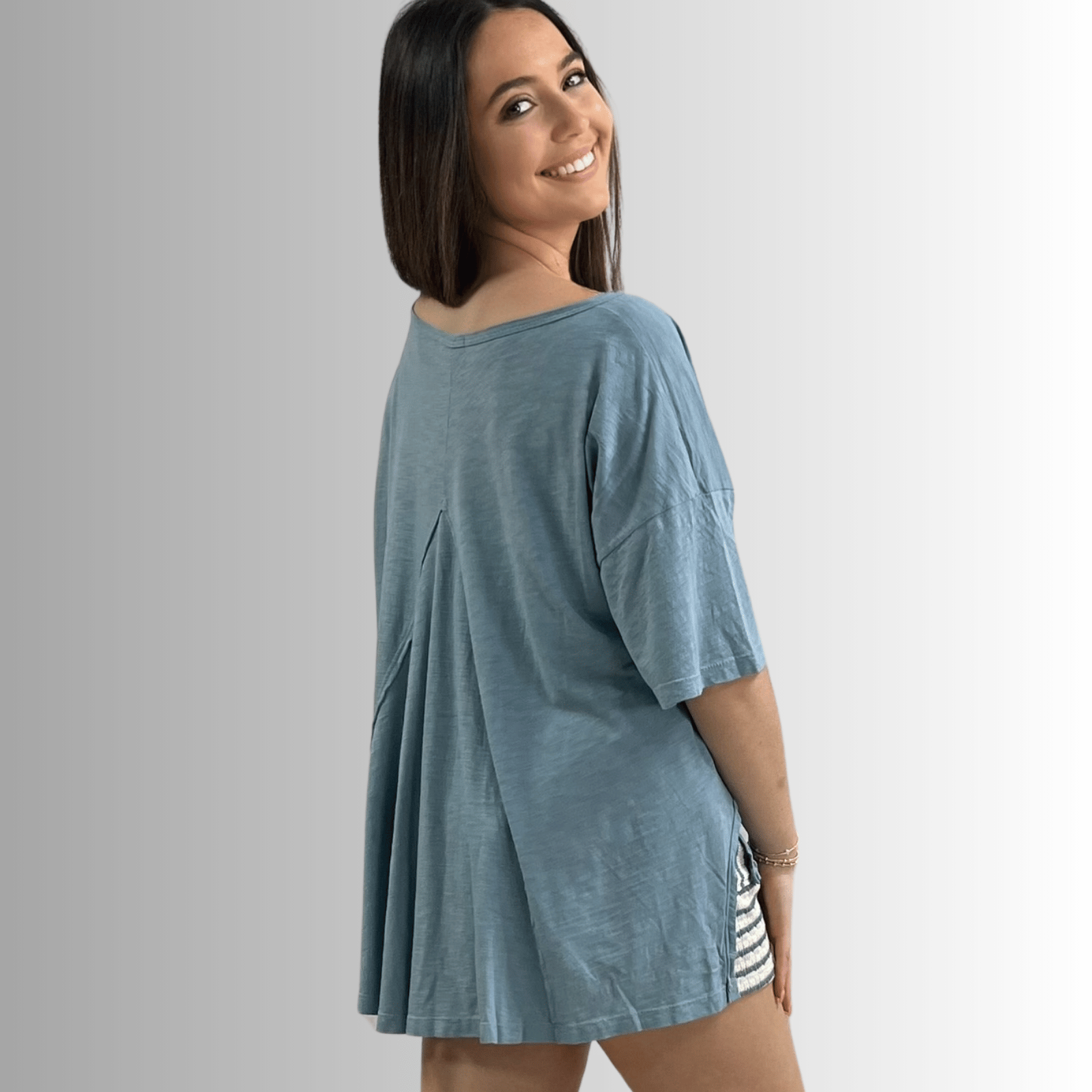 Aubree Cotton Slub Top in Light Steel Blue - Garment Dyed Comfort
