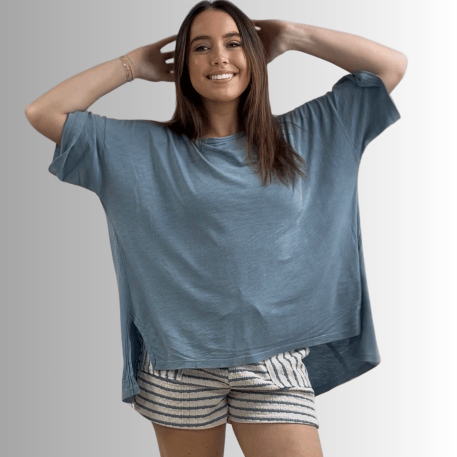 Aubree Cotton Slub Top in Light Steel Blue - Garment Dyed Comfort