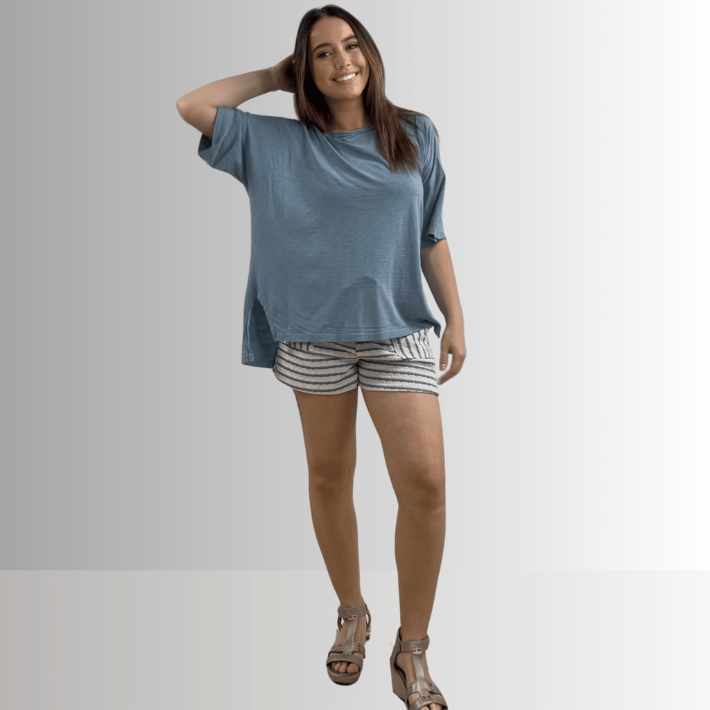 Aubree Cotton Slub Top in Light Steel Blue - Garment Dyed Comfort