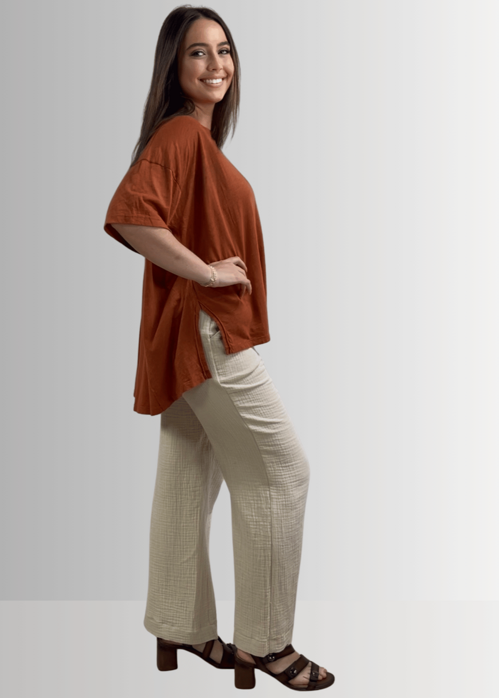 Aubree Cotton Slub Top in Gingerbread - Garment Dyed Comfort