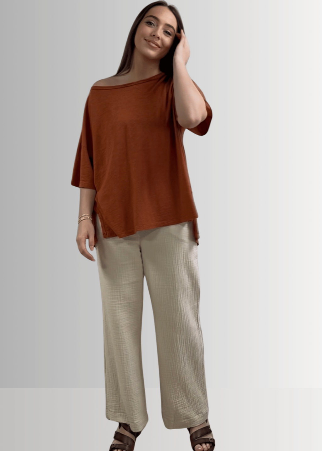 Aubree Cotton Slub Top in Gingerbread - Garment Dyed Comfort