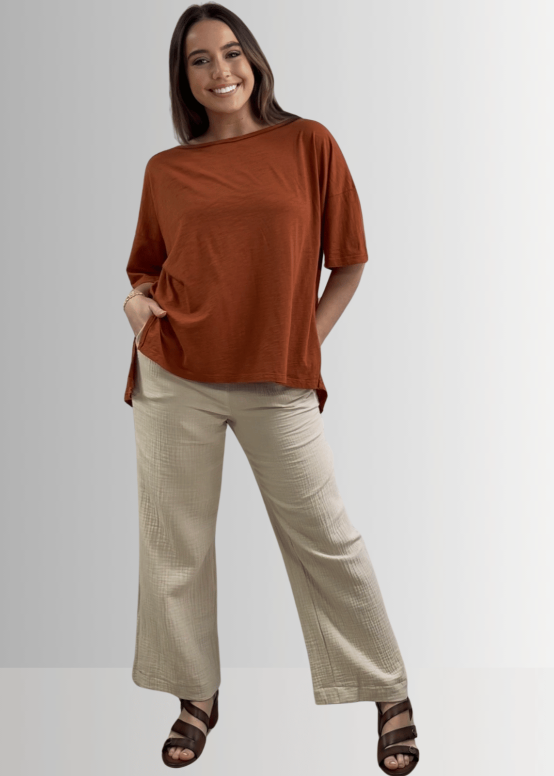 Aubree Cotton Slub Top in Gingerbread - Garment Dyed Comfort