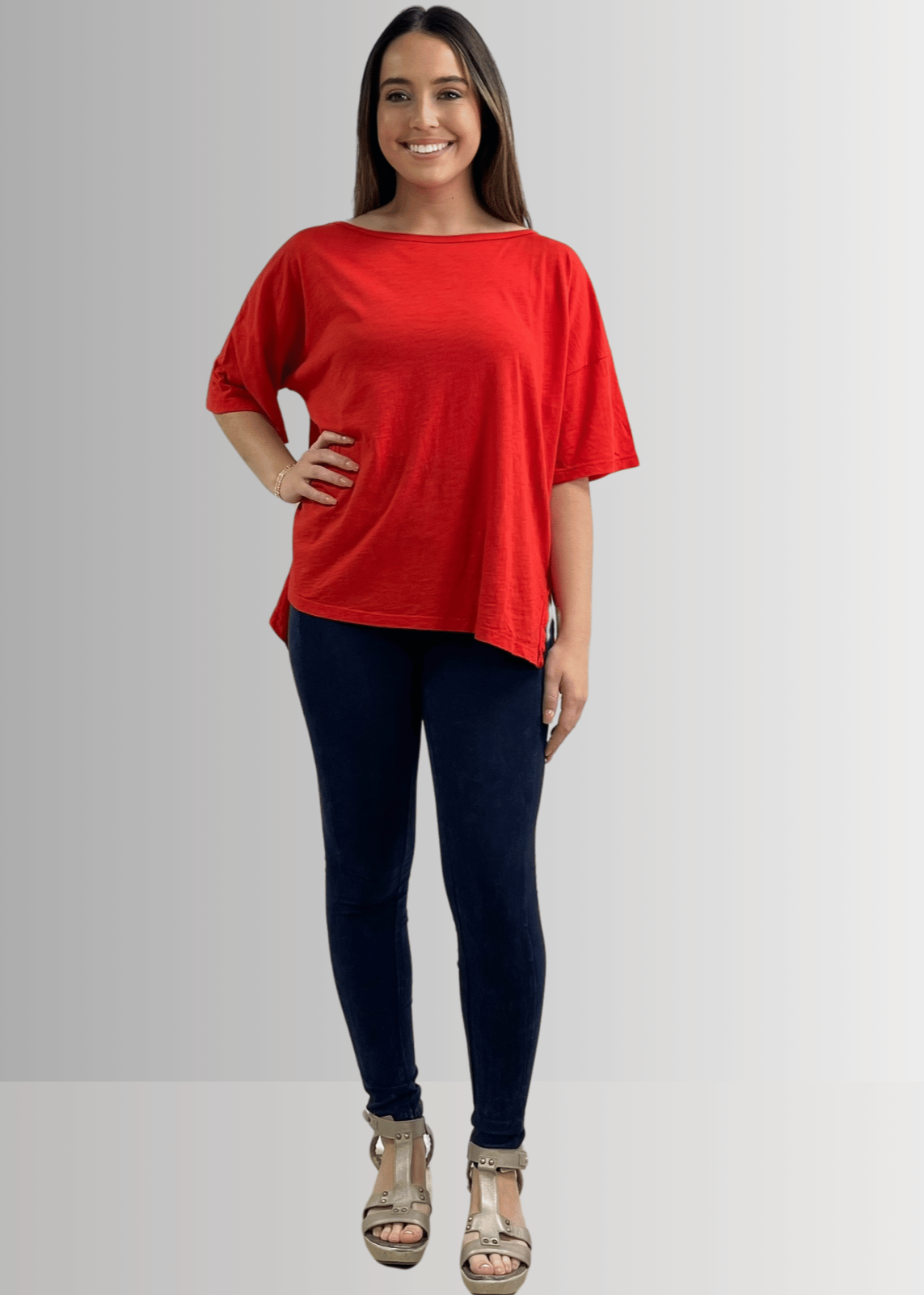Aubree Cotton Slub Top in Crimson Red - Garment Dyed