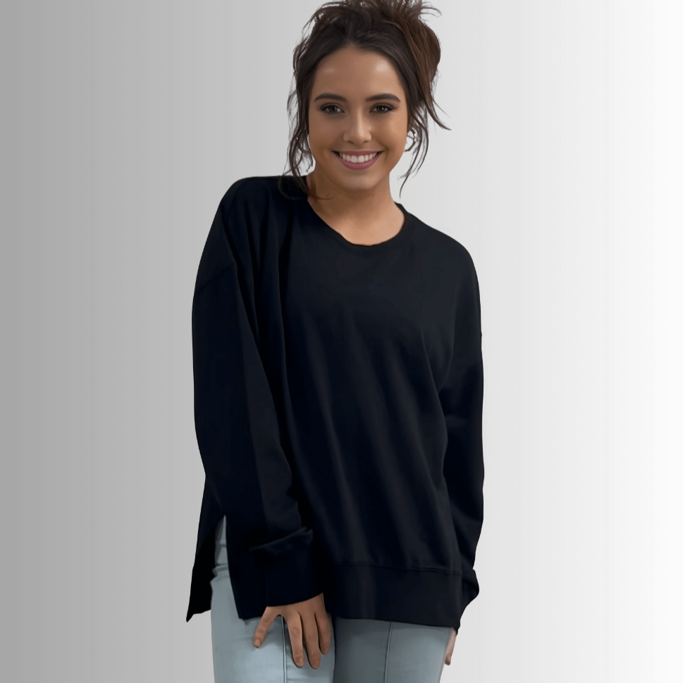 Tessa Lightweight French Terry Sweatshirt - Black, Made in USA