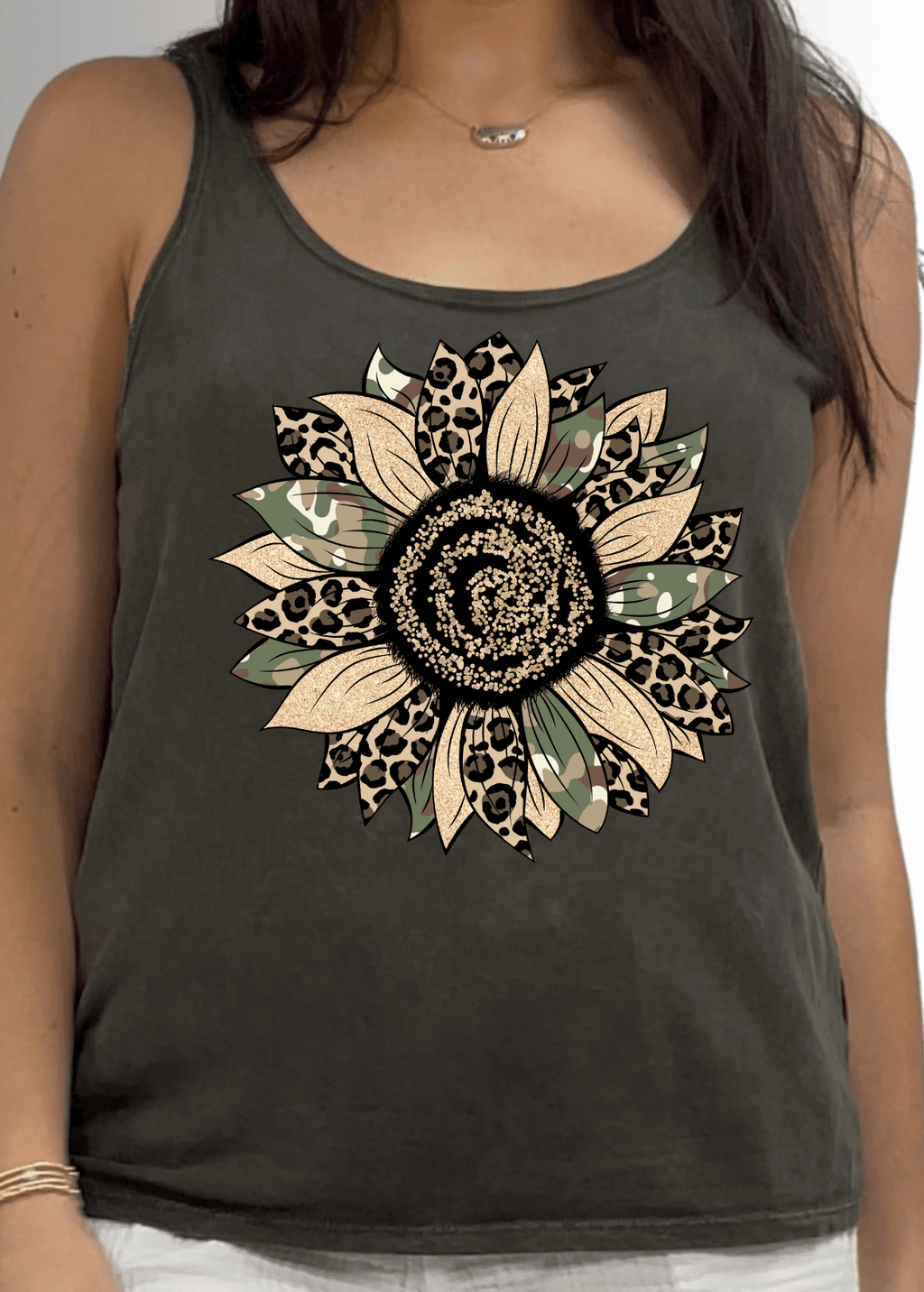 Mixed Media Sunflower Graphic Premium Cotton Tank Top - RFE Marketing Ventures
