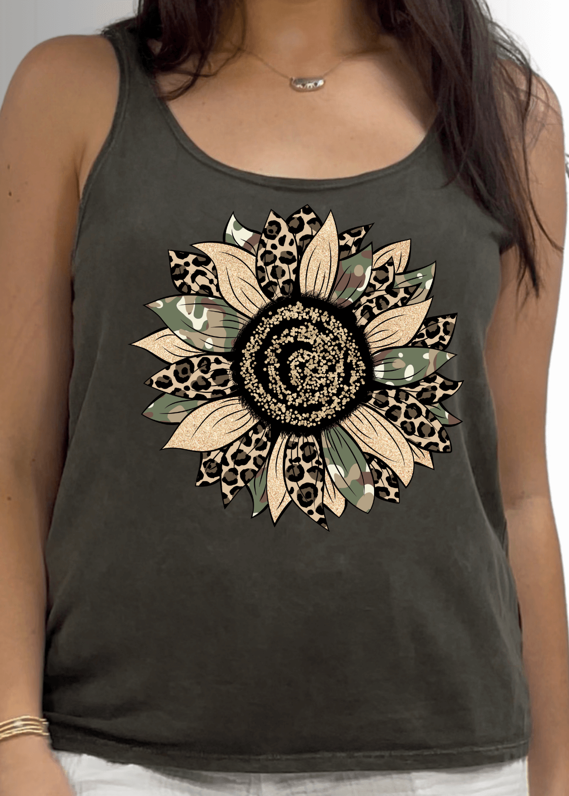 Mixed Media Sunflower Graphic Premium Cotton Tank Top - RFE Marketing Ventures