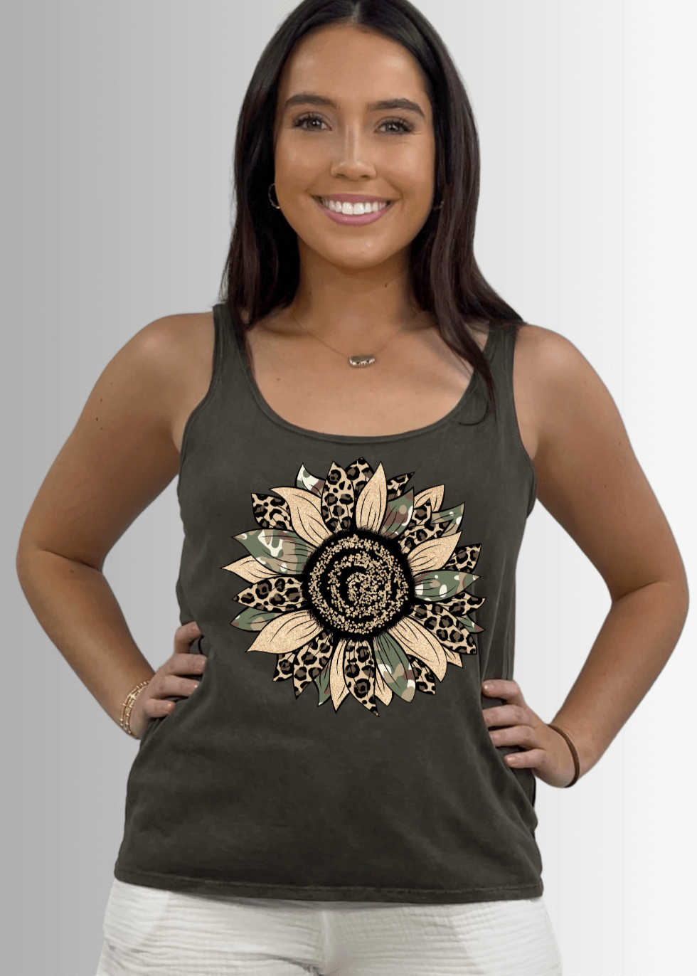 Mixed Media Sunflower Graphic Premium Cotton Tank Top - RFE Marketing Ventures