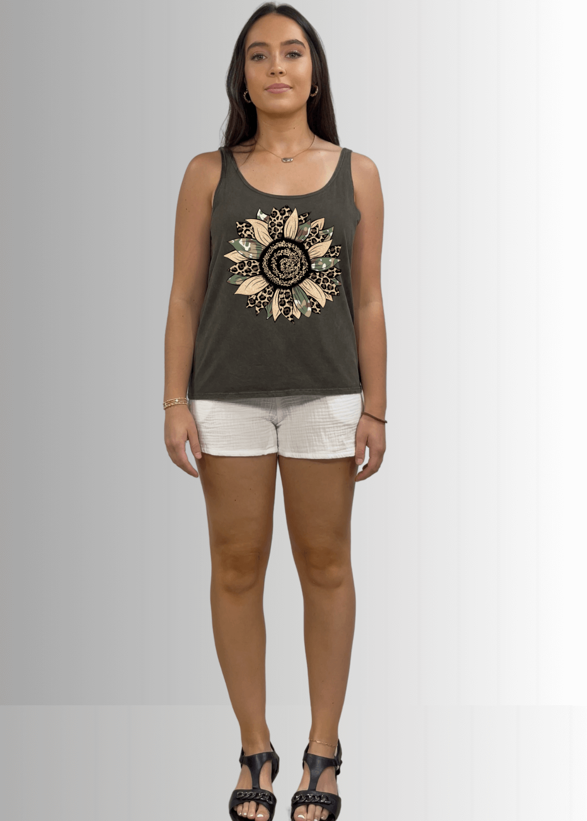 Mixed Media Sunflower Graphic Premium Cotton Tank Top - RFE Marketing Ventures