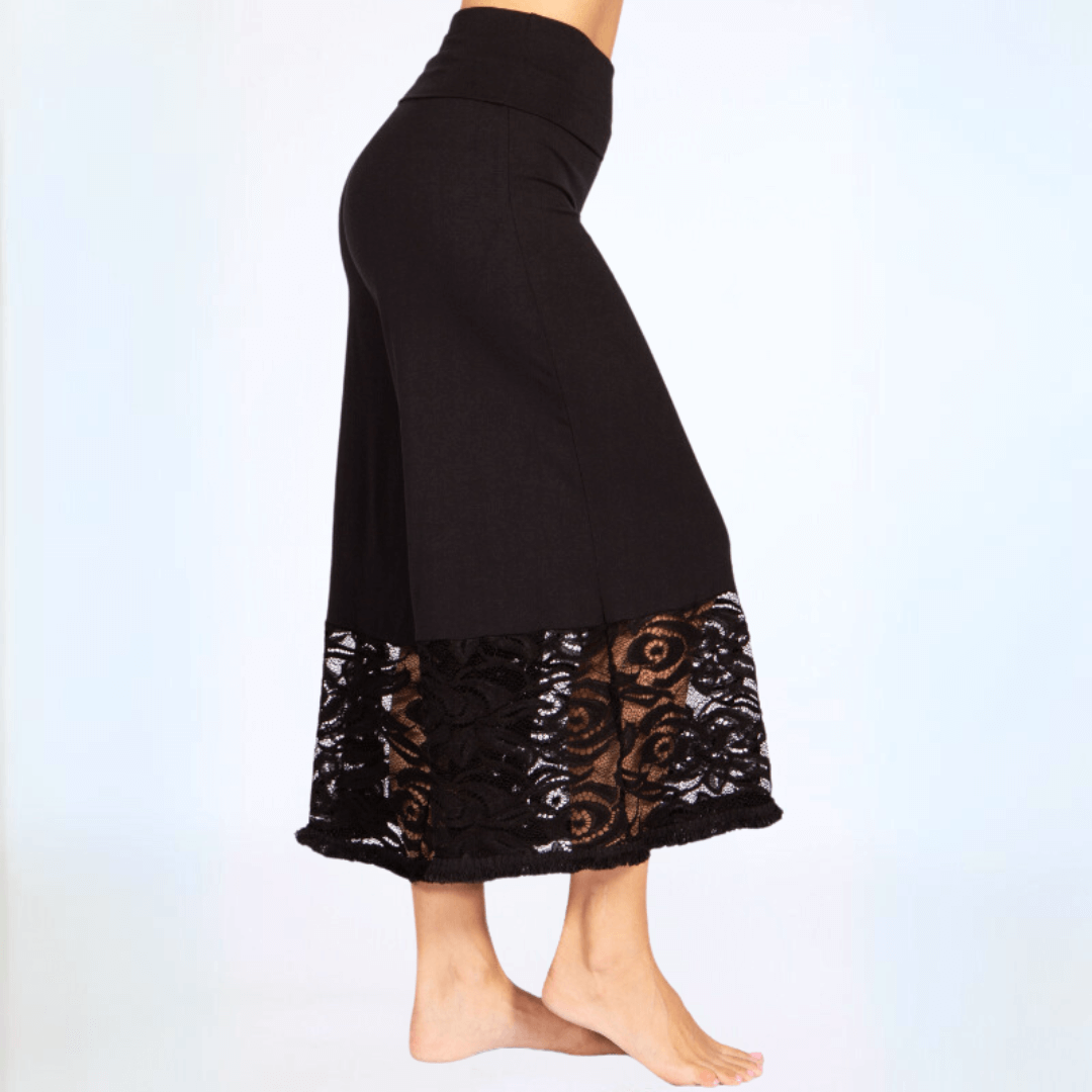 Black Lace Hem Wide Leg Plus Size Pants Made in USA