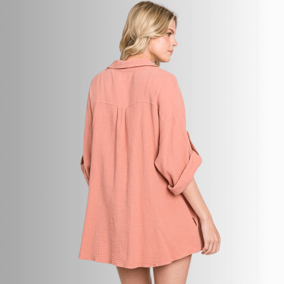 Rachel Slouchy Cotton Top - Lightweight Gauze Button Down for Effortless Style