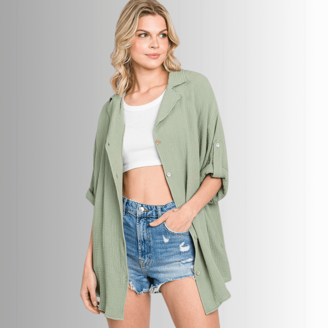 Rachel Cotton Gauze Button Down Top for Effortless Style