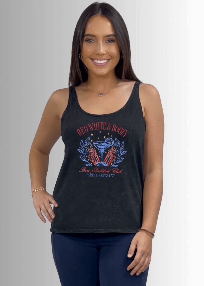 Red White Boozy Graphic Cotton Premium Tank - RFE Marketing Ventures